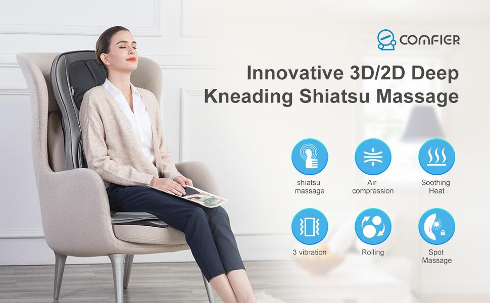 COMFIER Neck and Back Massager with Air Compress and Shiatsu , Adjustable 2D to 3D Kneading Technology for Full Body Relaxation, Back Massager with Heat , Gift for Mom Dad