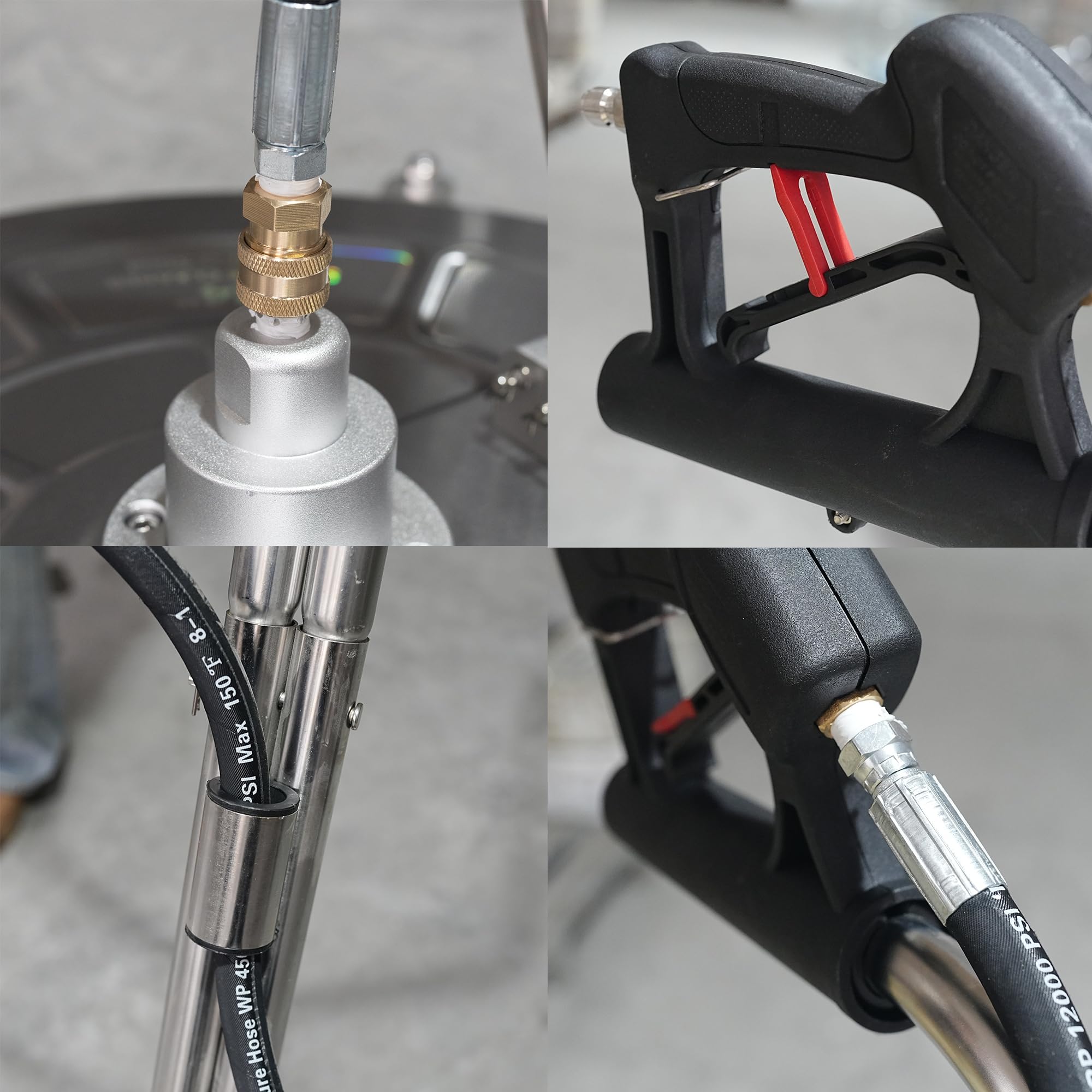 Pressure Washer Surface Cleaner, Stainless Steel Surface Cleaner with 4 Wheels for Driveways, Pathway, Sidewalks, Patios, Decks, with 3/8" Quick Connector Kit Hose Industrial