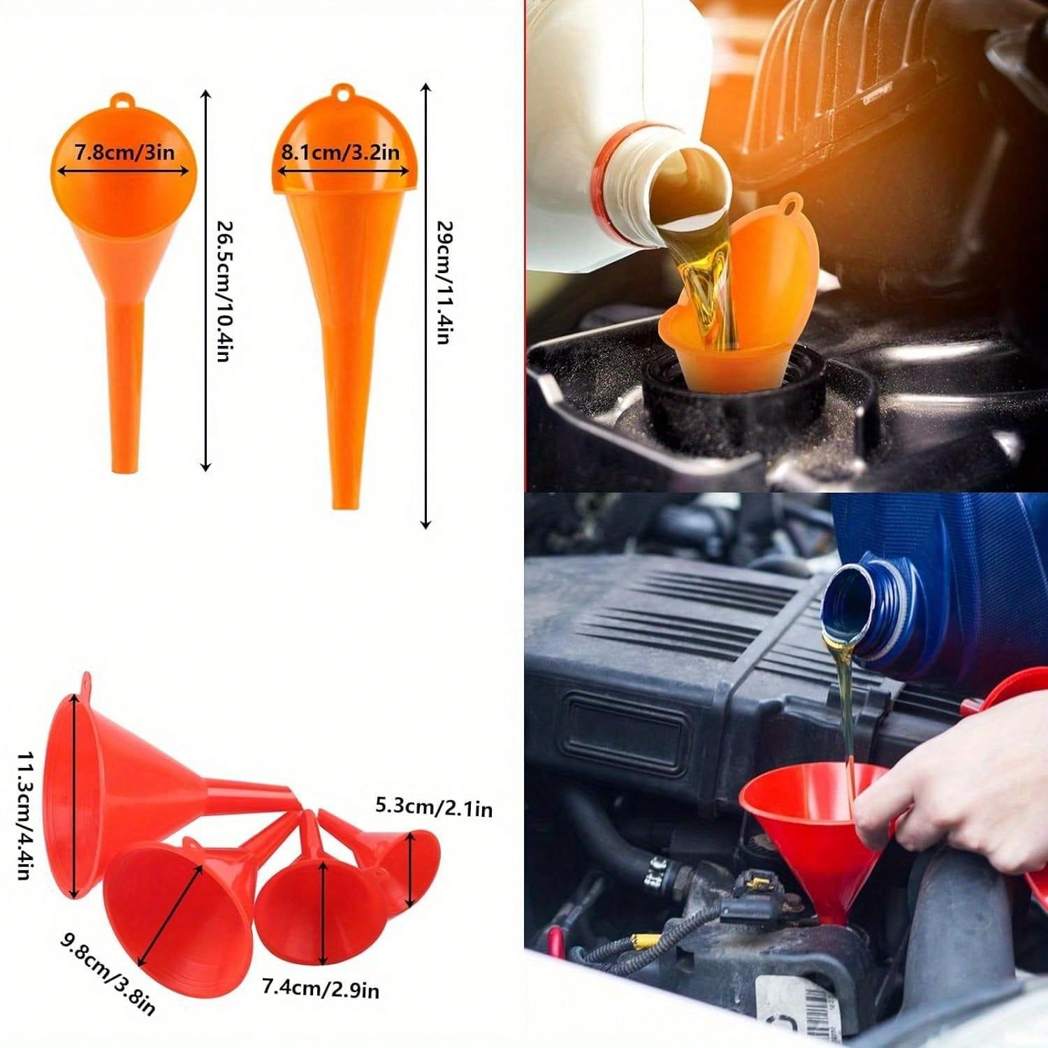 10Pcs Funnels for Automotive Use & 7pcs Gas Can Spout Replacement, Wide Mouth Fuel Funnels, Plastic Long Neck Oil Funnel, Flexible Right Angle Funnels, with Detachable Spout and Filter for Water/Gasoline/Coolant/Engine Oil