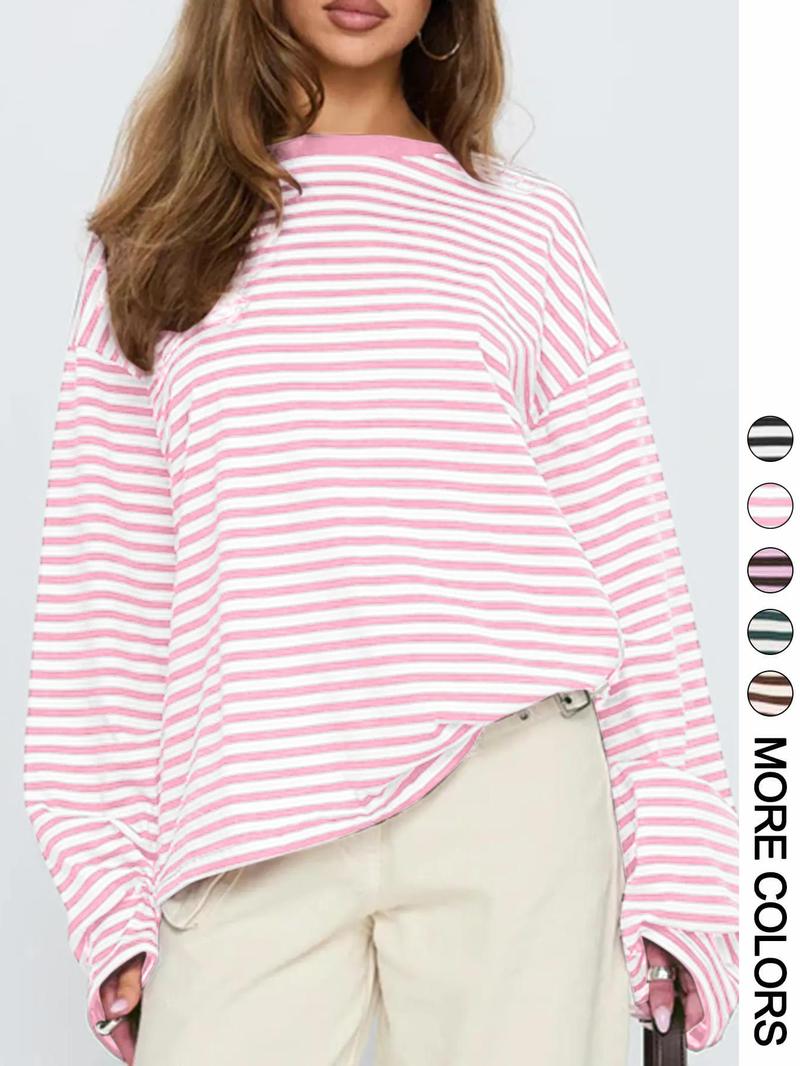 Women's Striped Long Sleeve Top, Casual Versatile Blouse, Stylish Ladies' Fashion Shirt, Perfect for Daily Wear & Layering