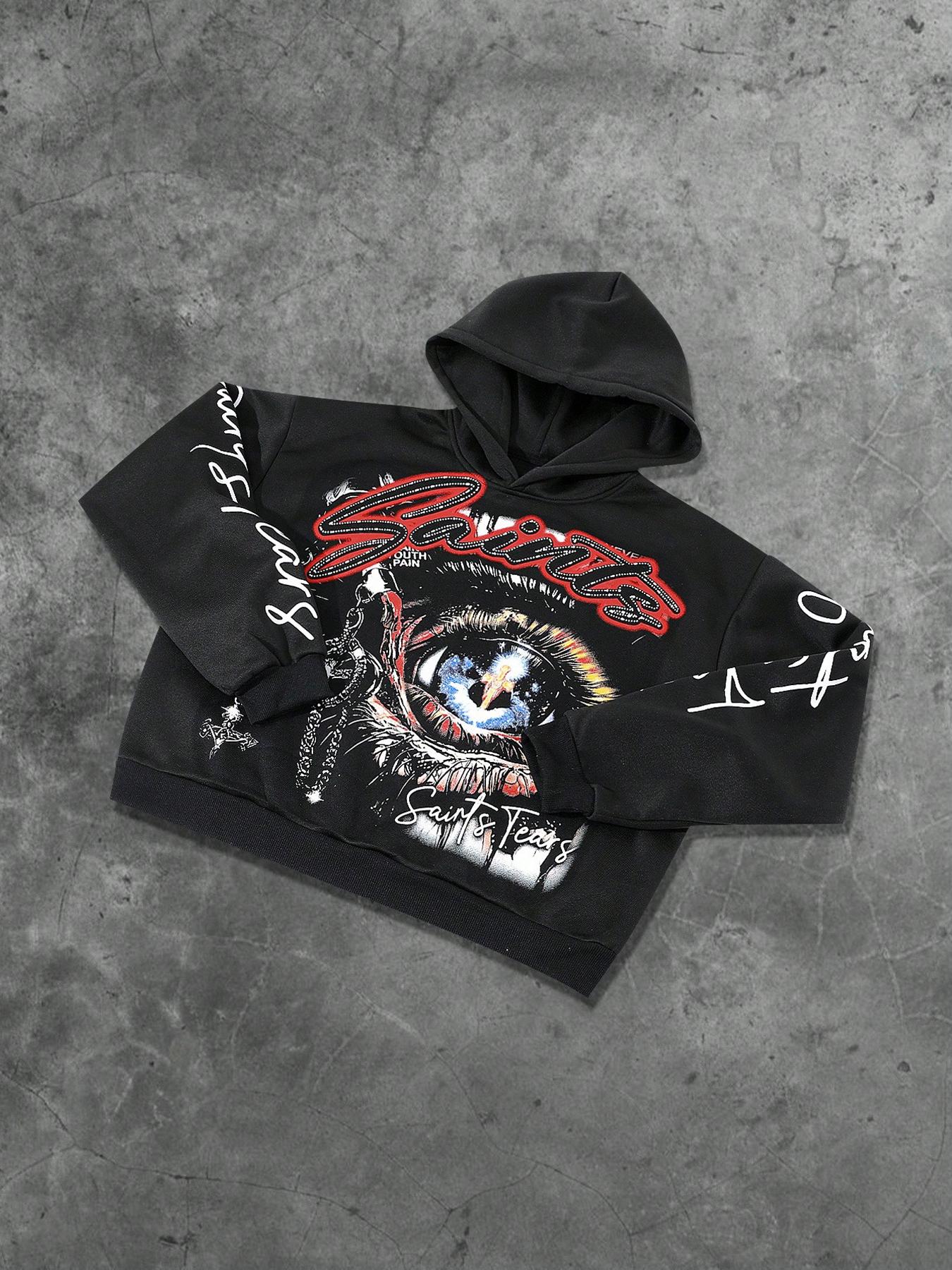 Unisex Graphic Print Hoodie with Eye Print Design, Fashion Streetwear Hip Hop Style, Casual Loose-Fit Sweatshirt for Fall & Winter