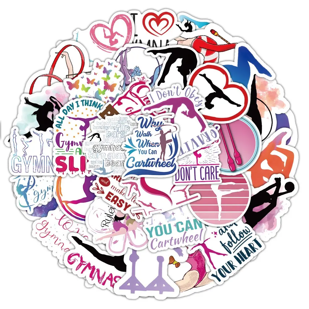 50pcs Gymnastics Graffiti Stickers for Suitcase, Water Bottle & Phone Cover, Waterproof Tablets and Guitars