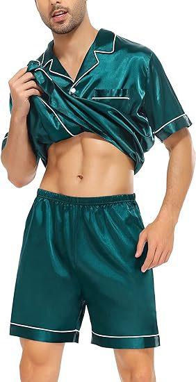 Women's & Men's Matching Satin Pajama Set, Short Sleeve Lounge Wear, Comfortable Couple Nightwear for Valentine's Day, Anniversary, Homewear