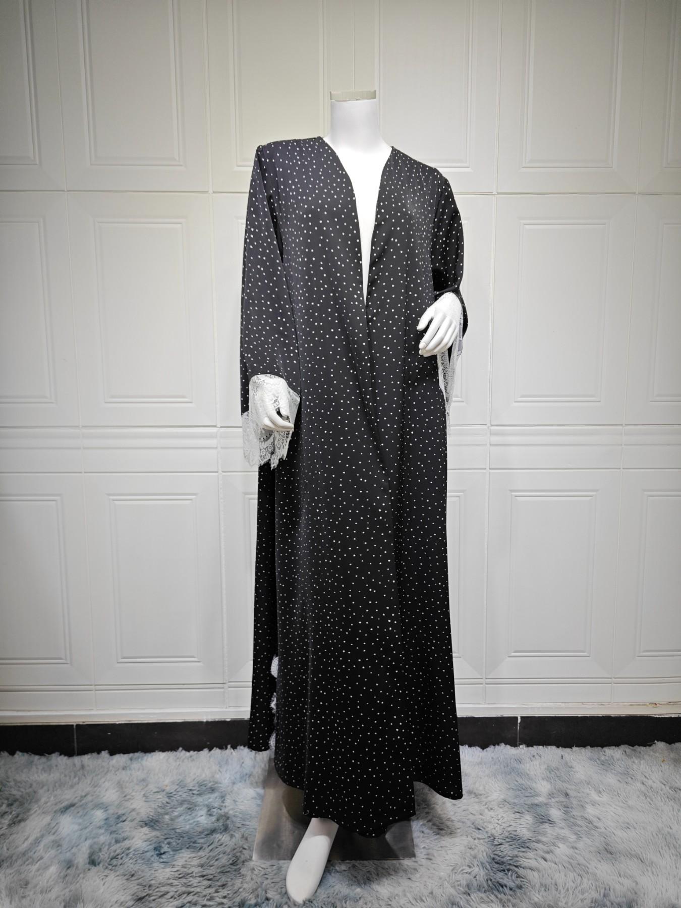 New Muslim Women's Long Robe, Loose Fit, Includes Headscarf, Polka Dot, Lace Design, Split, Two-Piece Set, Casual Daily Wear, Elegant Islamic Clothing, Abaya Hijab Set, Islamic Modesty Clothes