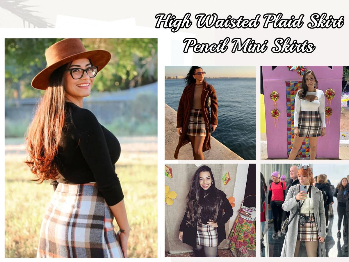 IDEALSANXUN Womens High Waist Plaid Skirt Bodycon Wool Mini Skirts Dresses for Women Holiday Dresses for Women Faldas Para Mujer Skirts for Women Trendy Tweed Skirt Short Tartan Woolen Skirt Cute Outfits Party Business Casual Outfits Winter Flannel