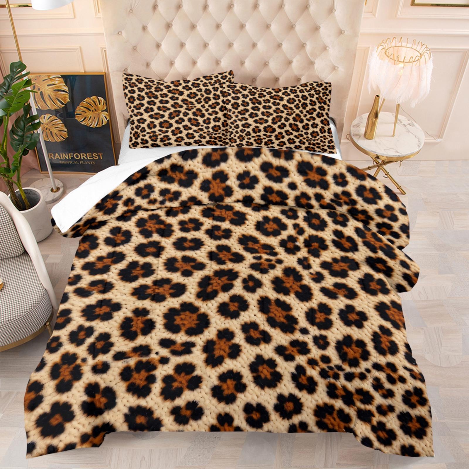 2/3 Pcs Classic Leopard Print Comforter Set (with Filling, without Pillow Insert), All-Season Machine Washable Pet Hair Resistant Bedding, Portable Decor For RV, Dorm And Travel