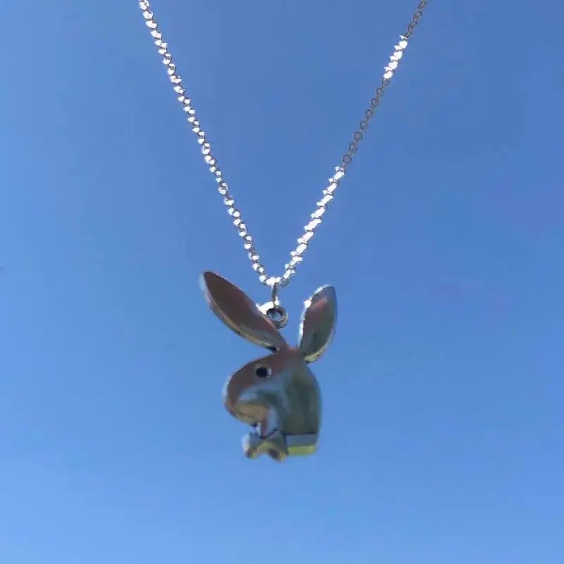 Kawaii Bunny Charm Pendant Necklace y2k Fashion Vintage Jewelry Statement Necklace
