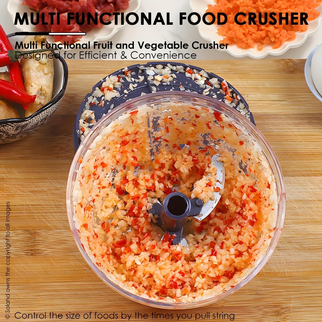 Manual Food Processor and Multi-Function Chopper, Vegetable Chopper Tool, Durable Plastic, Easy Pull Cord Design, Ideal for Slicing Onions Garlic Vegetables Fruits Nuts Herbs