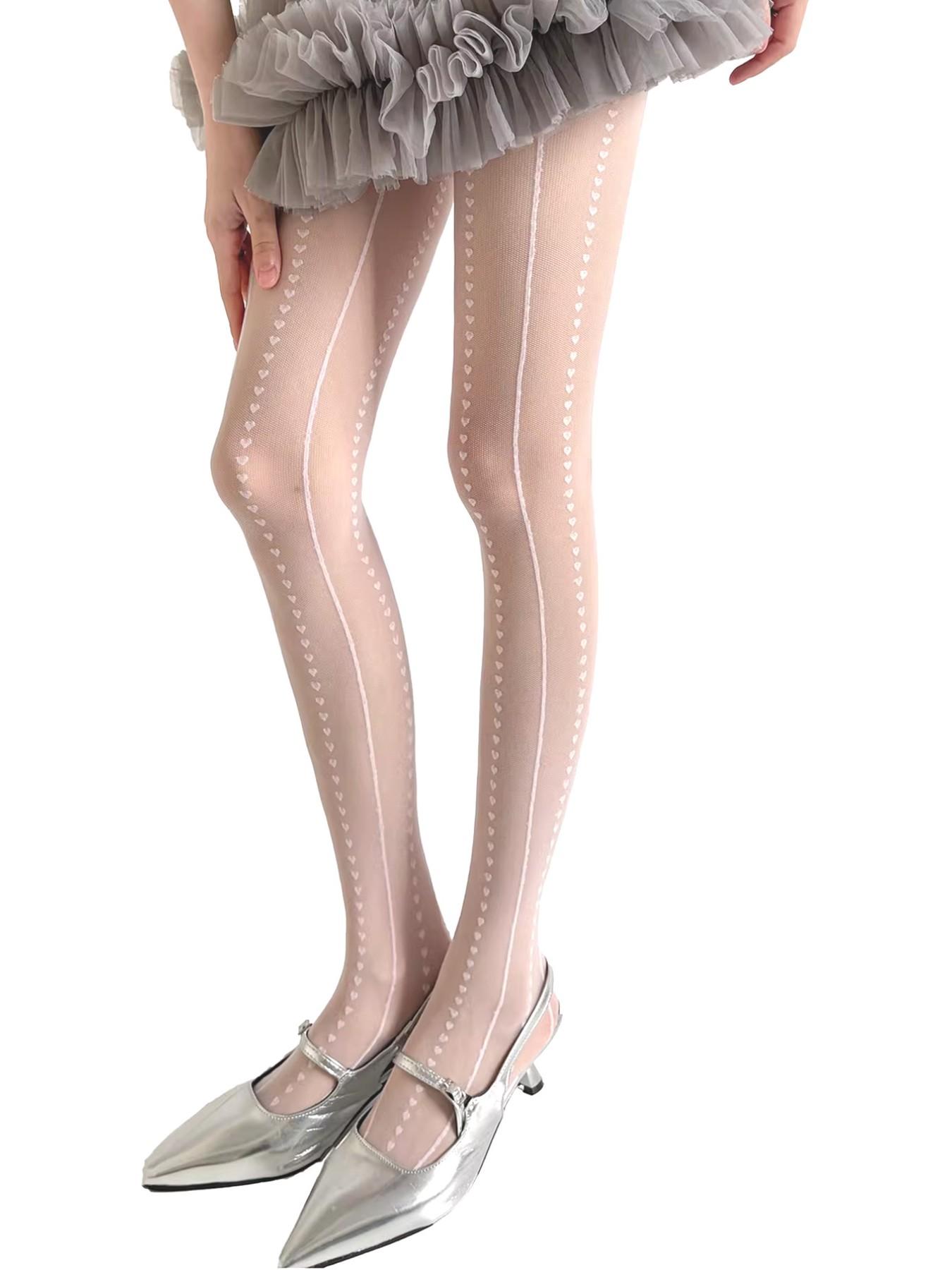 Heart Pattern Stockings, High Waist Slim-Fitting Striped Tights, Fashionable All-Seasons Wear, Pure Desire Style, Essential Lingerie