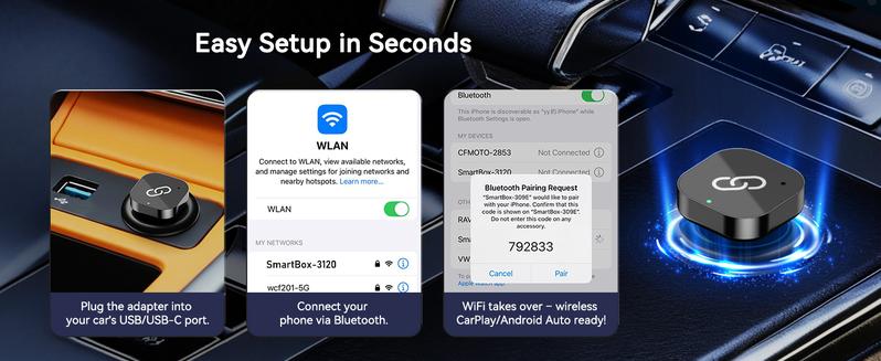 Spedal Newest Wireless Carplay Adapter, USB-C/android Auto Interface, Supports Carplay & Android Auto, Plug-And-Play, Stable Connection, Wireless Carplay Dongle