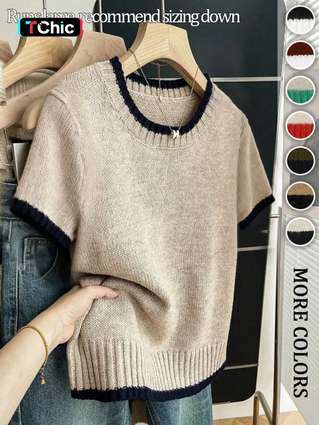 Women's Simple Round Neck Knitted Short Sleeve Top for Daily Commuting and Dating, Casual and Comfortable, Versatile Everyday Wear, Knitwear Womenswear Fit, Knit Clothing Daily