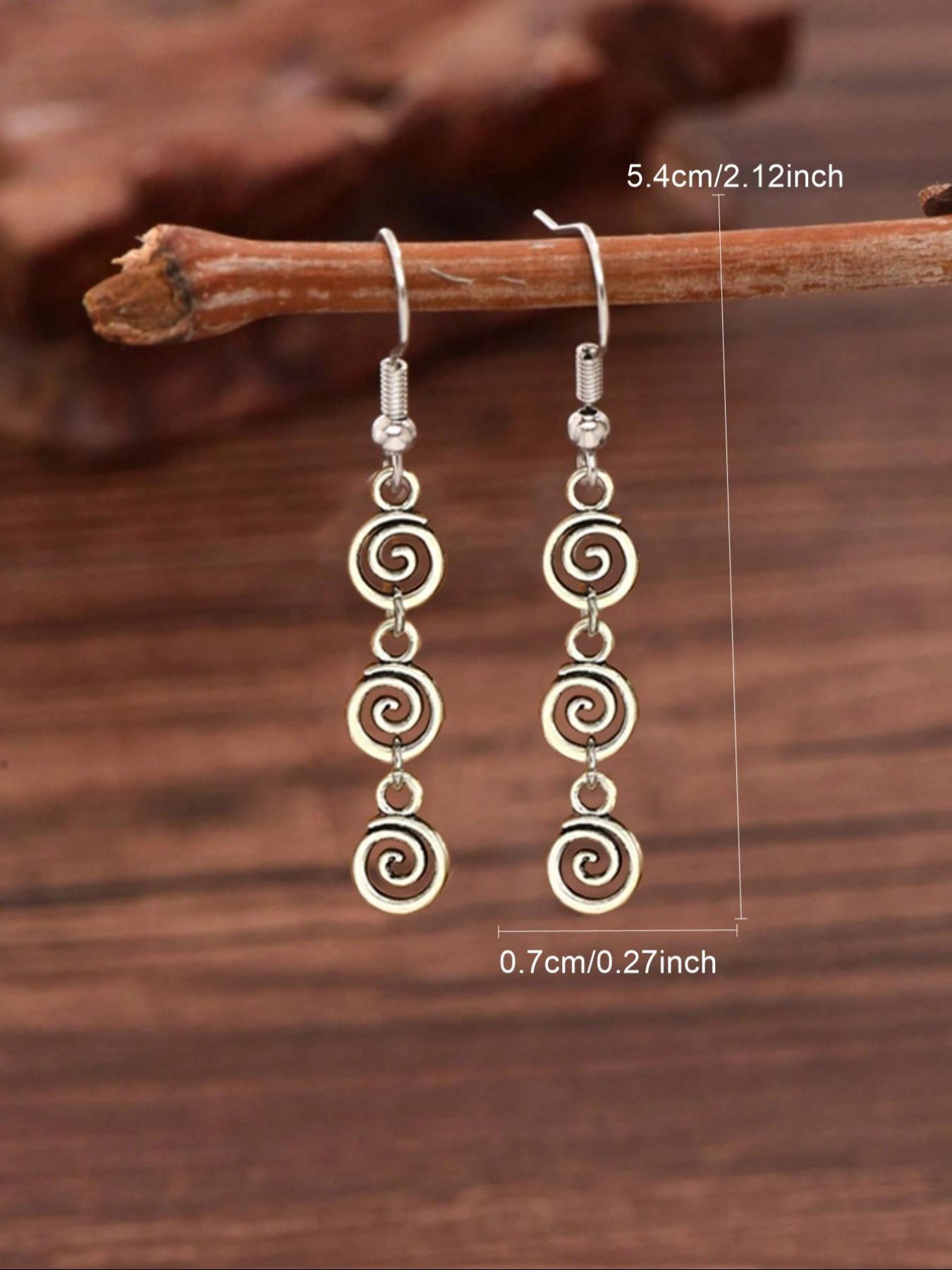 Vintage Punk Denim Style Earrings for Women – Creative Mosquito Coil Long Ear Hooks with Distressed Finish, Grunge Rock Spiral Drop Earrings for Halloween Thanksgiving Christmas New Year Party – Cool Boho Hip Hop Jewelry