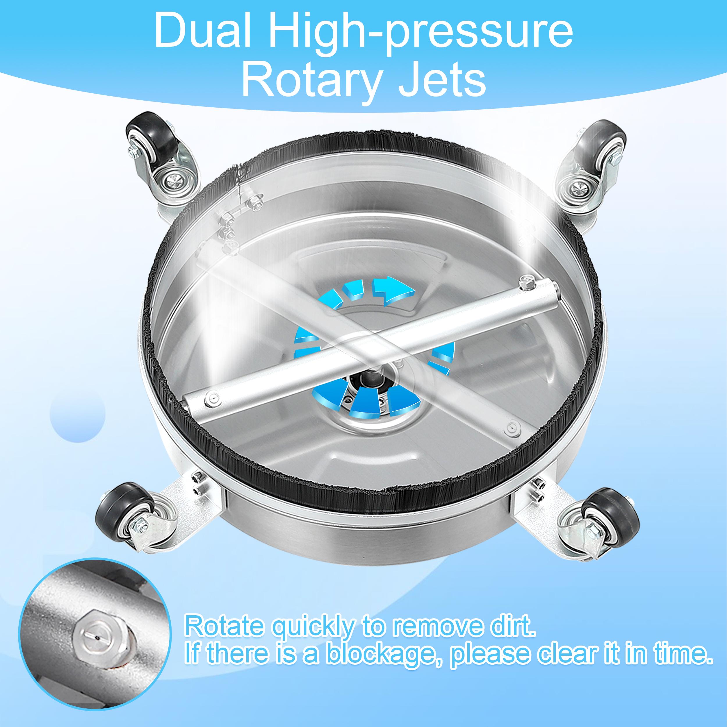 Tool Daily 14” Pressure Washer Surface Cleaner, Stainless Steel Driveway Power Washer Attachment with 4 Wheels, 2 Extension Wands, 4000 PSI，Christmas gifts