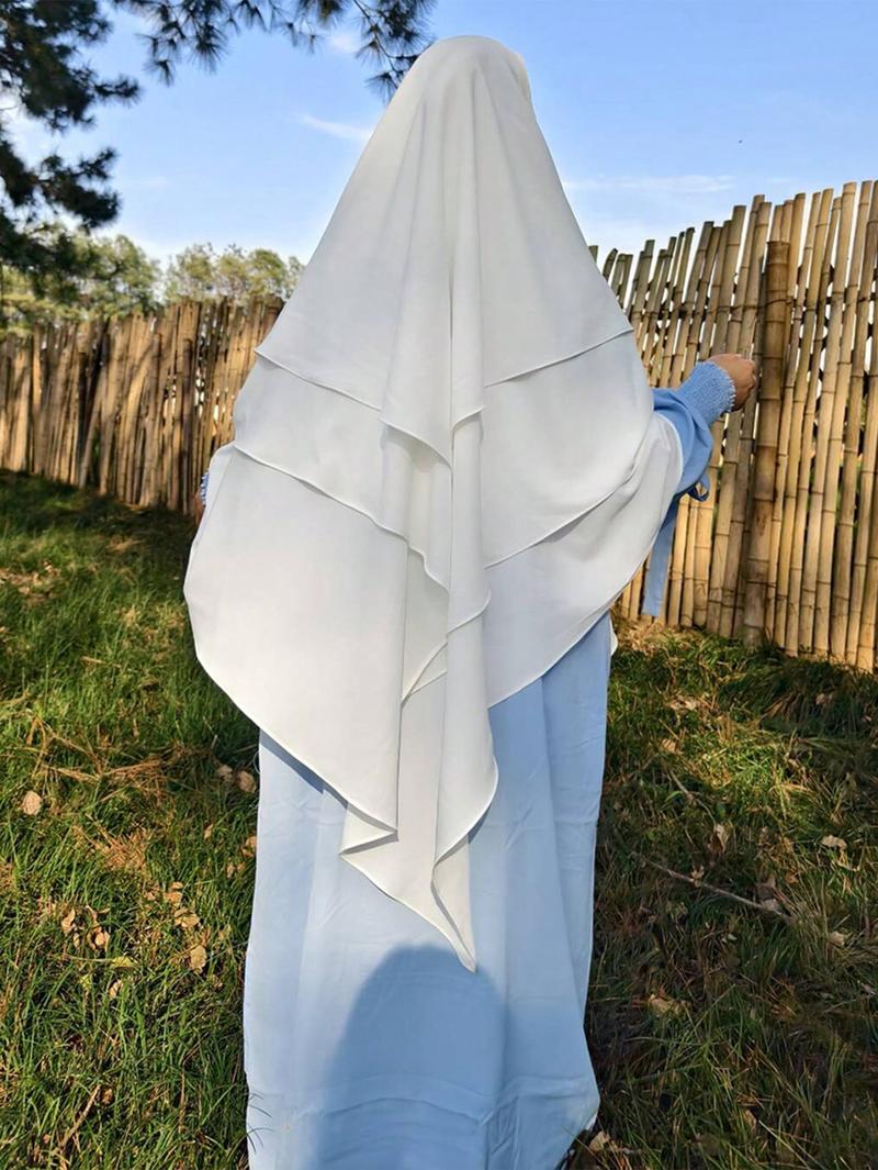 Women's Multi-Layer Plain Hijab Scarf, Soft Three Layers Khimar for Ramadan, Elegant Loose Prayer Shawl, Perfect Match for Long Robes