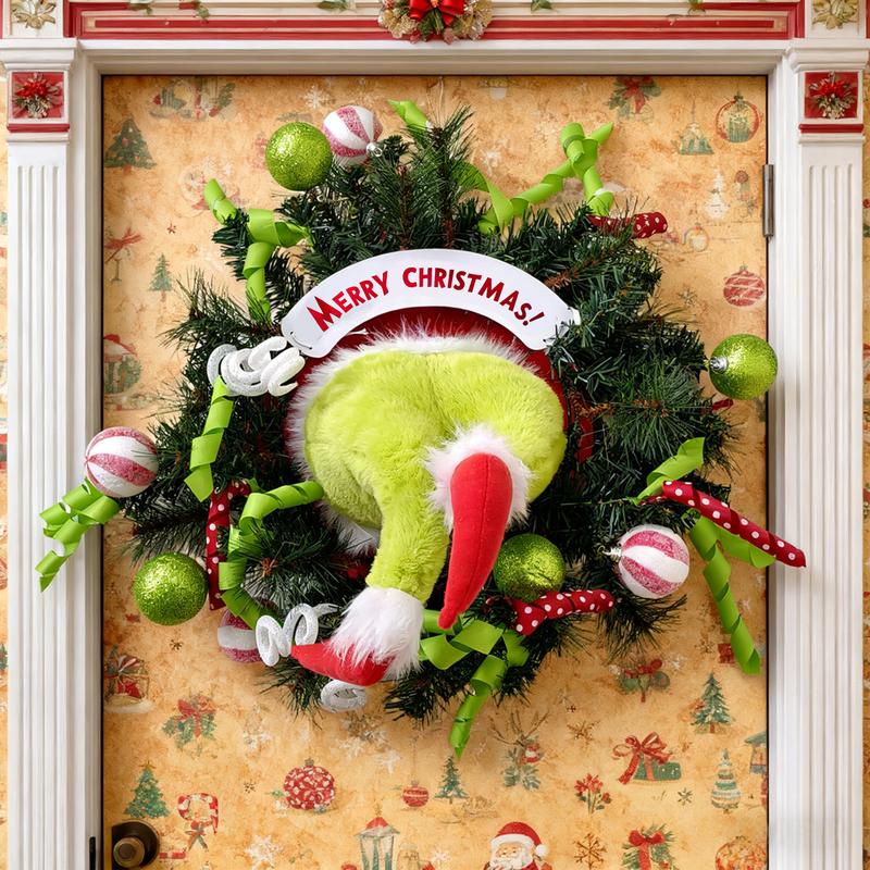 AlanoRoots Funny Green Monster Christmas Wreath – Naughty Holiday Door Decor with Fluffy Legs, Whimsical Butt Design for Home, Office or Party – Viral TikTok Xmas Decoration Idea! Artificial Hanging Diy Ornament christmas tree lights