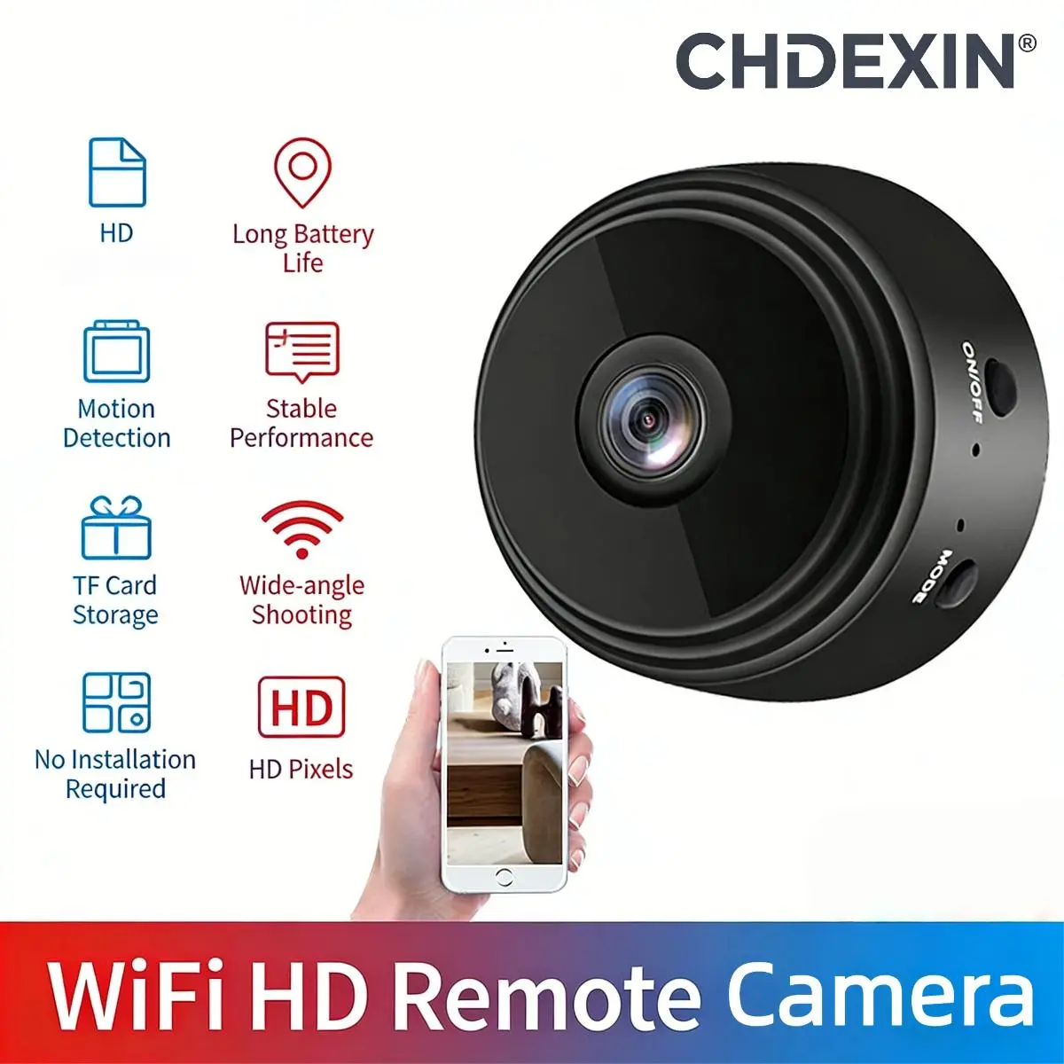 CHDEXIN 1080P HD Mini WiFi Camera - Compact Sporty Protective Gear Wireless Indoor Home Security Camera with App Remote Viewing