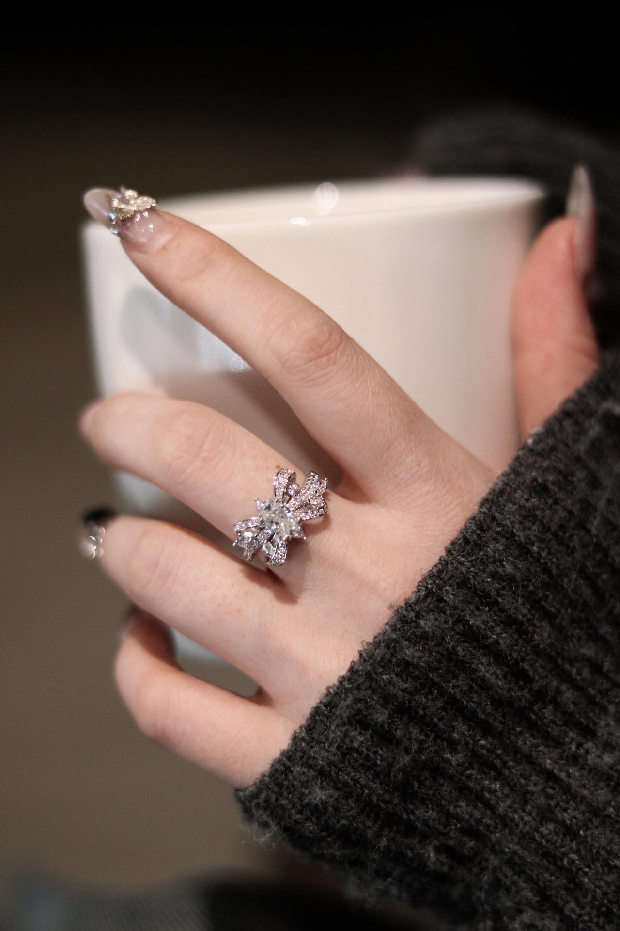 【#338 Charlotte】Luxury Bowtie Style Oval Cut 1CT Synthetic Moissanite Engagement Rings in 925 Sterling Silver Statement Ring SpringStatements