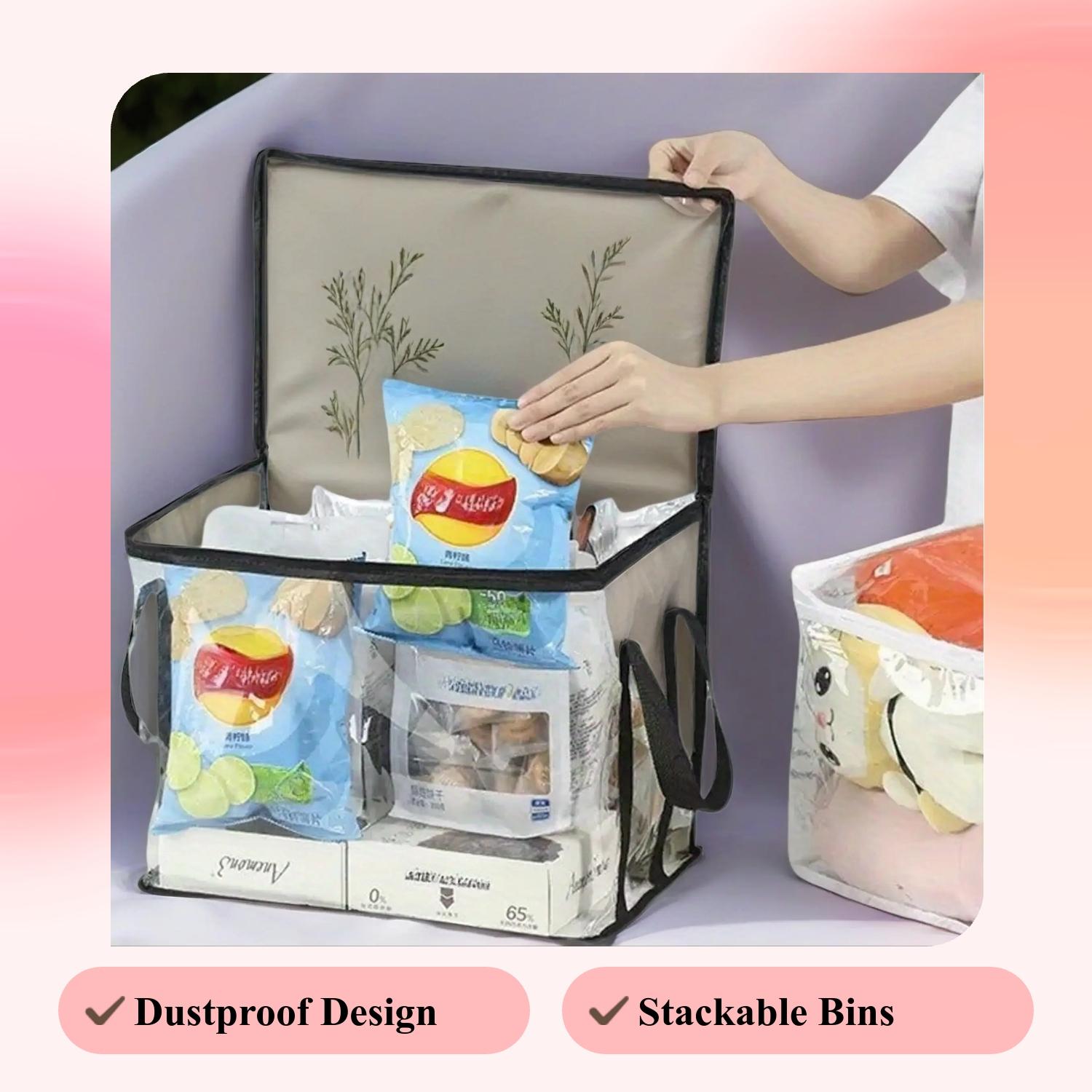 3 Pack Transparent Storage Bags with Zipper Closure, Large Rectangular Stackable Design Space Saver Bags for Books, Clothes, Office, Home, Travel