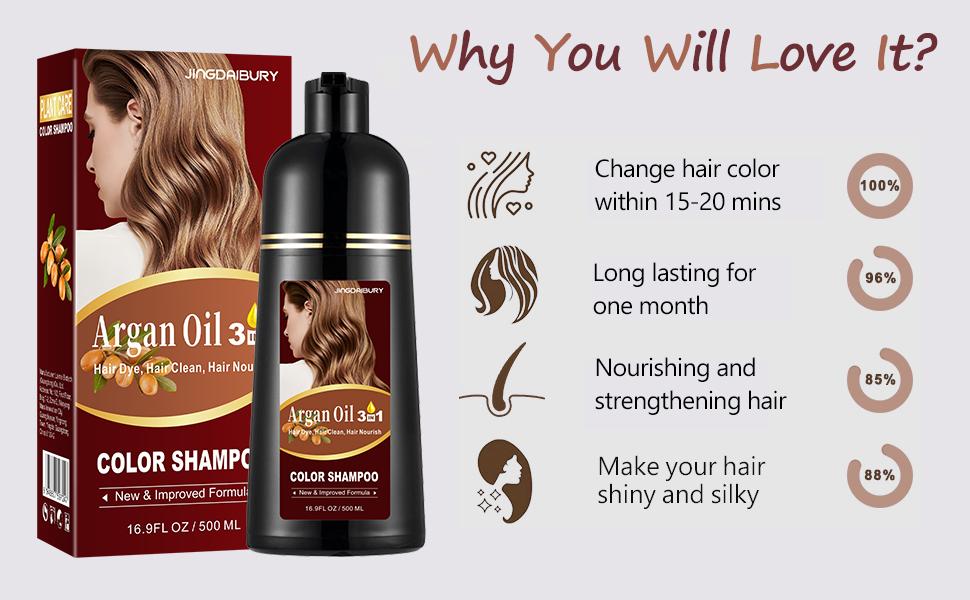 Blonde Brown Hair Dye Shampoo for Men Women , 3-in-1 Hair Color Shampoo tapa canas ,Instant Beautiful Hair Color, Semi Permanent Hight-defition Color Haircare