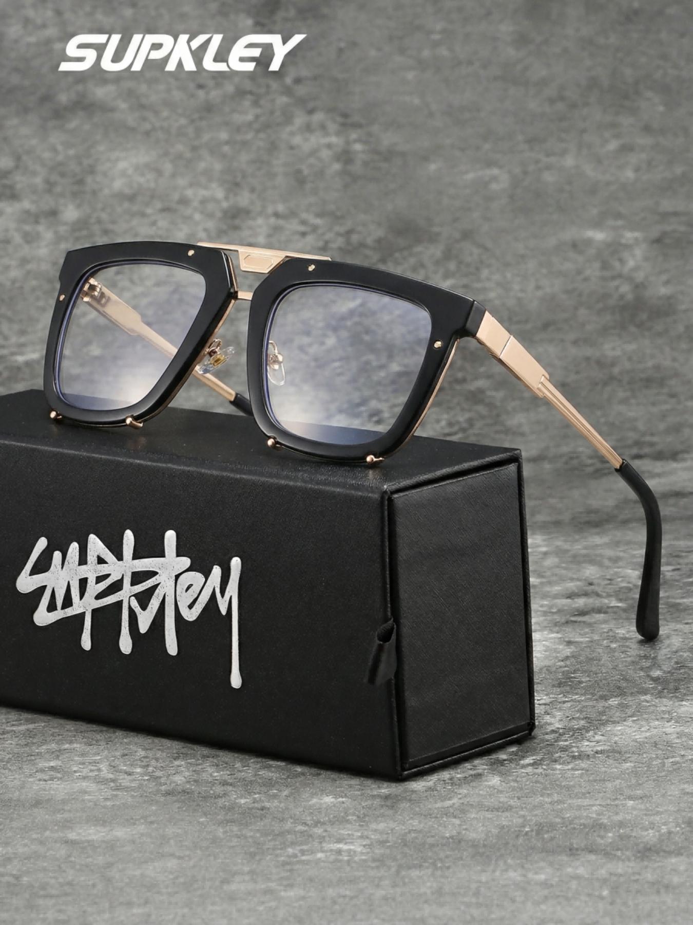 SUPKLEY Retro Pilot Frame Pc Material Decorative Glasses, Suitable For Both Men And Women, Suitable For Fashionable Street Photography, Summer Commuting Vacation, Daily Reading, And Computer Tv Use