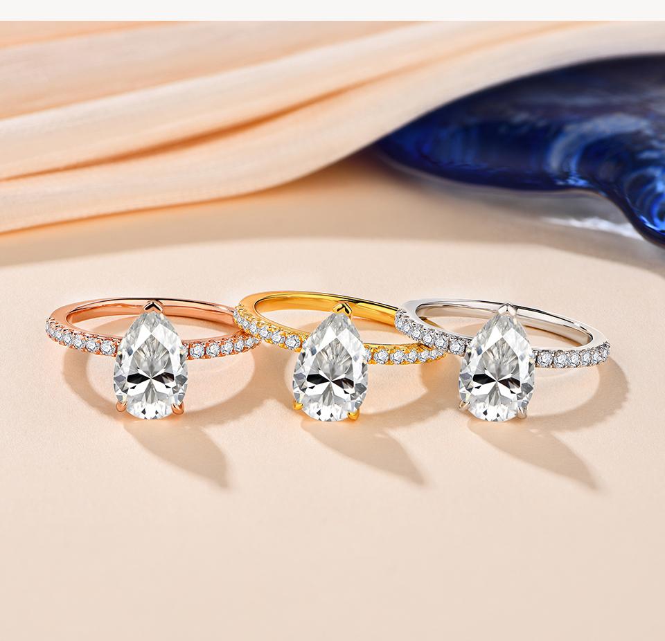 Pear Cut 3CT Synthetic Moissanite Rings  for Women Wedding Ring Valentine's Day Gift R021