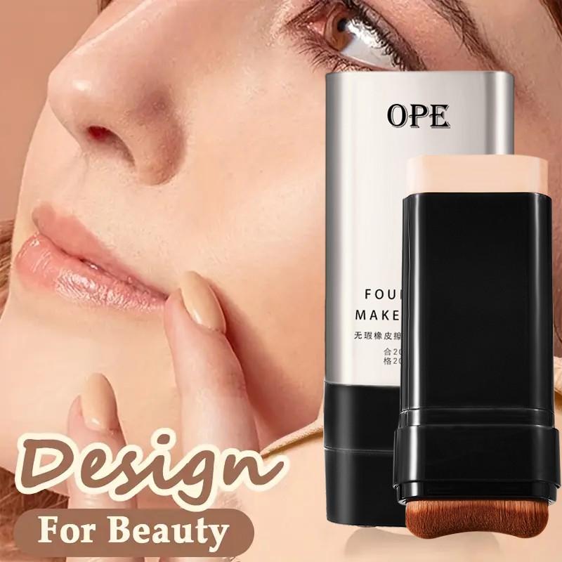 Dual-Ended Eraser Foundation Stick, Multi-Functional with Brush Head, Lightweight Foundation, Conceals Blemishes, Brightening, Natural Matte Finish