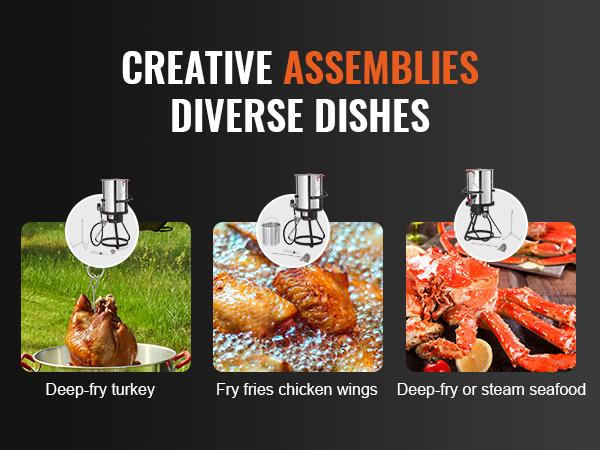 VEVOR Turkey Deep Fryer, 30-qt Turkey Fryer Boiler Steamer Cooker Set, Outdoor Aluminum Seafood Frying Pot, 54, 000 BTU Burner Propane Gas Boiler, Includes Basket, Perforated Poultry Rack, Thermometer