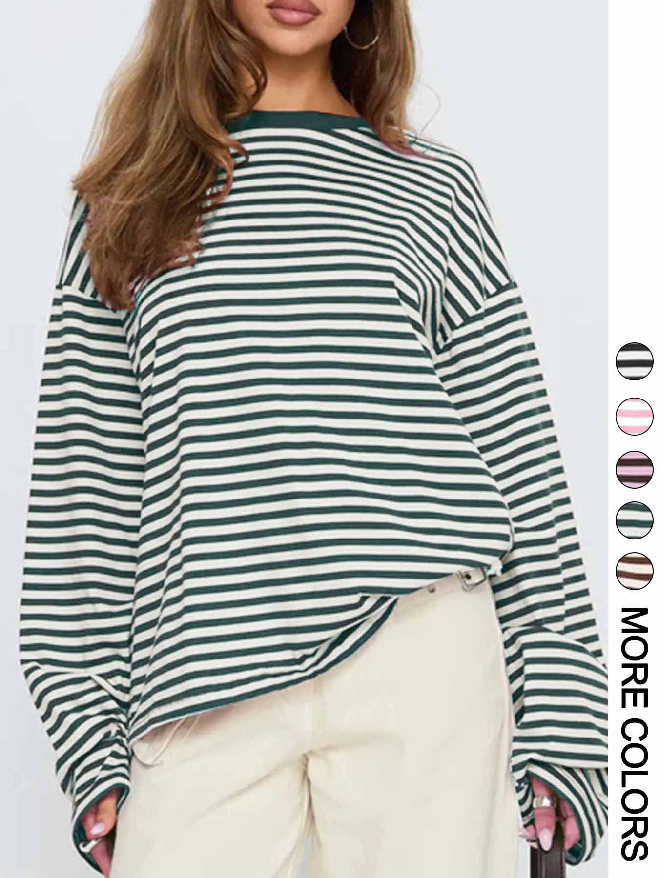 Women's Striped Long Sleeve Loose Top, Casual Versatile Blouse, Stylish Ladies' Fashion Shirt, Perfect for Daily Wear & Layering