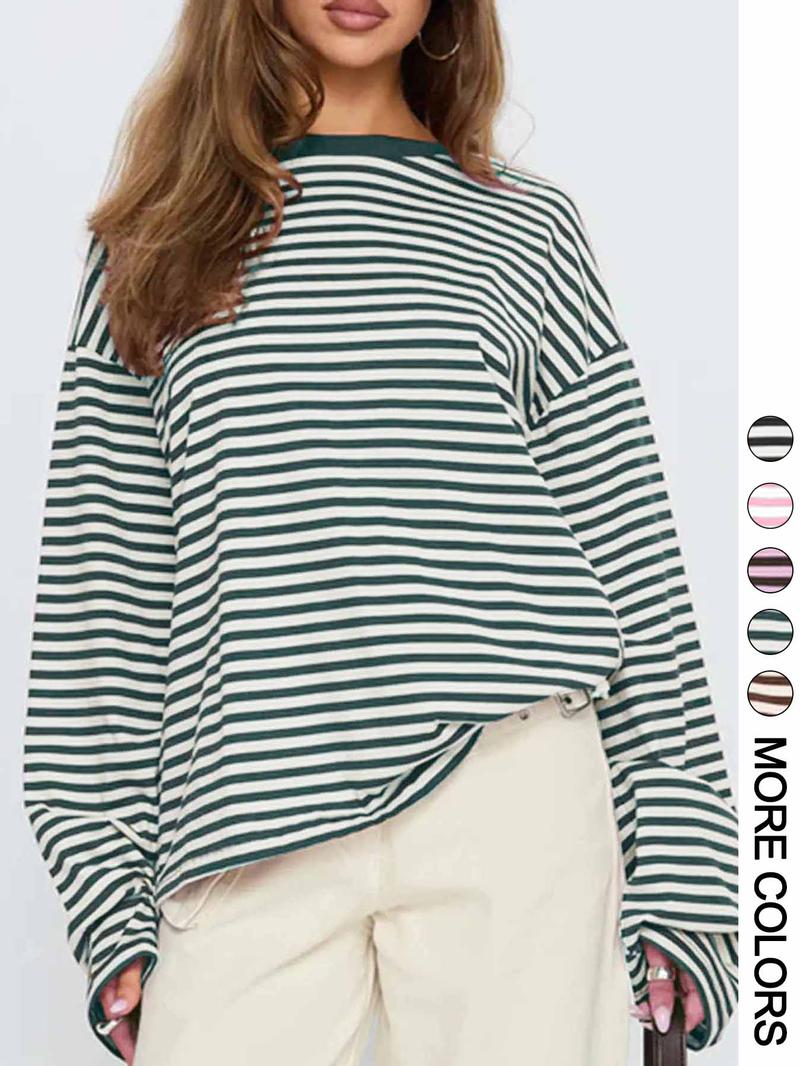 Women's Striped Long Sleeve Top, Casual Versatile Blouse, Stylish Ladies' Fashion Shirt, Perfect for Daily Wear & Layering