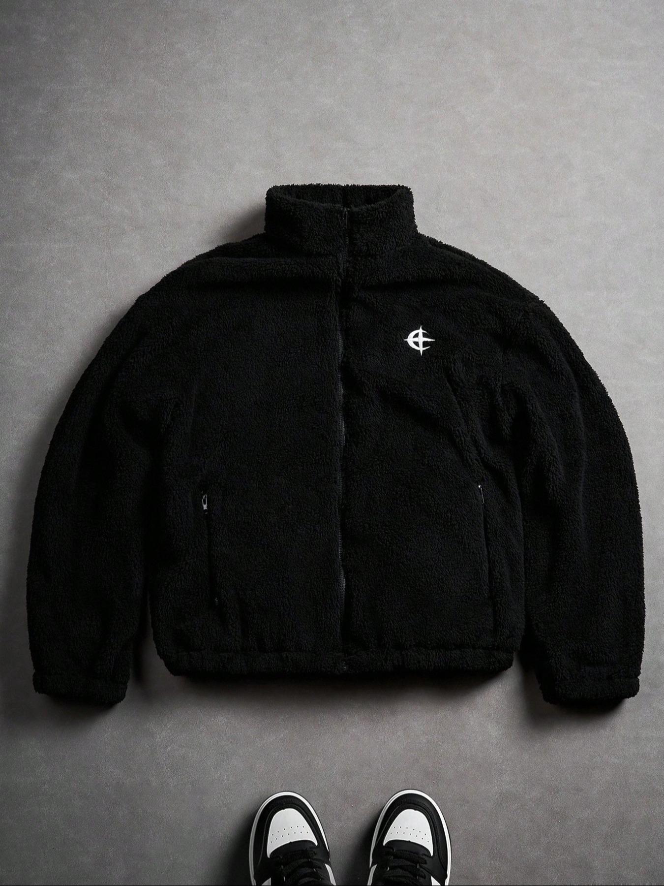 Men's Blue Fleece Jacket, TikTok Viral Street Style Oversized Warm Fleece Coat, Fashionable Casual Outerwear for Daily Wear & Ideal Christmas Gift