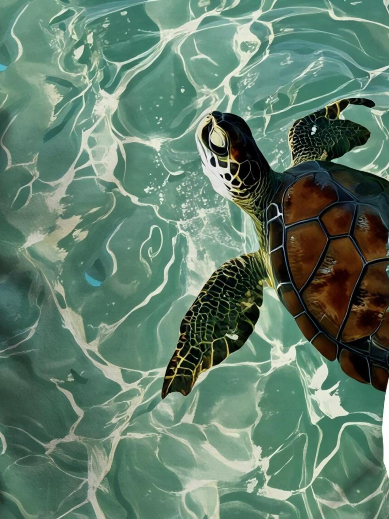 Boys' 3D Turtle Swim Print Short Sleeve T-Shirt, Casual Ocean Style Round Neck, Slim-Fitting Long T-Shirt for Middle School Boys