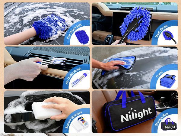 Nilight 52PCS Car Detailing Kit with Storage Carry Bag - Car Accessories for Deep Cleaning, Including Towels, Sponges, Wash Mitt (Blue, Father's Day Gift Option), Cars/Motorcycles
