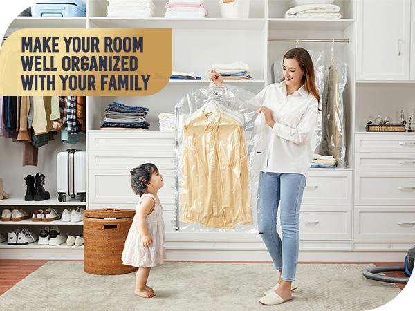 TAILI Hanging Vacuum Storage Bags Space Saver Bags, Set of 4 (2 Long, 2 Short), Clear Vacuum Sealer Bags for Clothing, Suits and Jackets, Closet Organizers and Storage Hangable