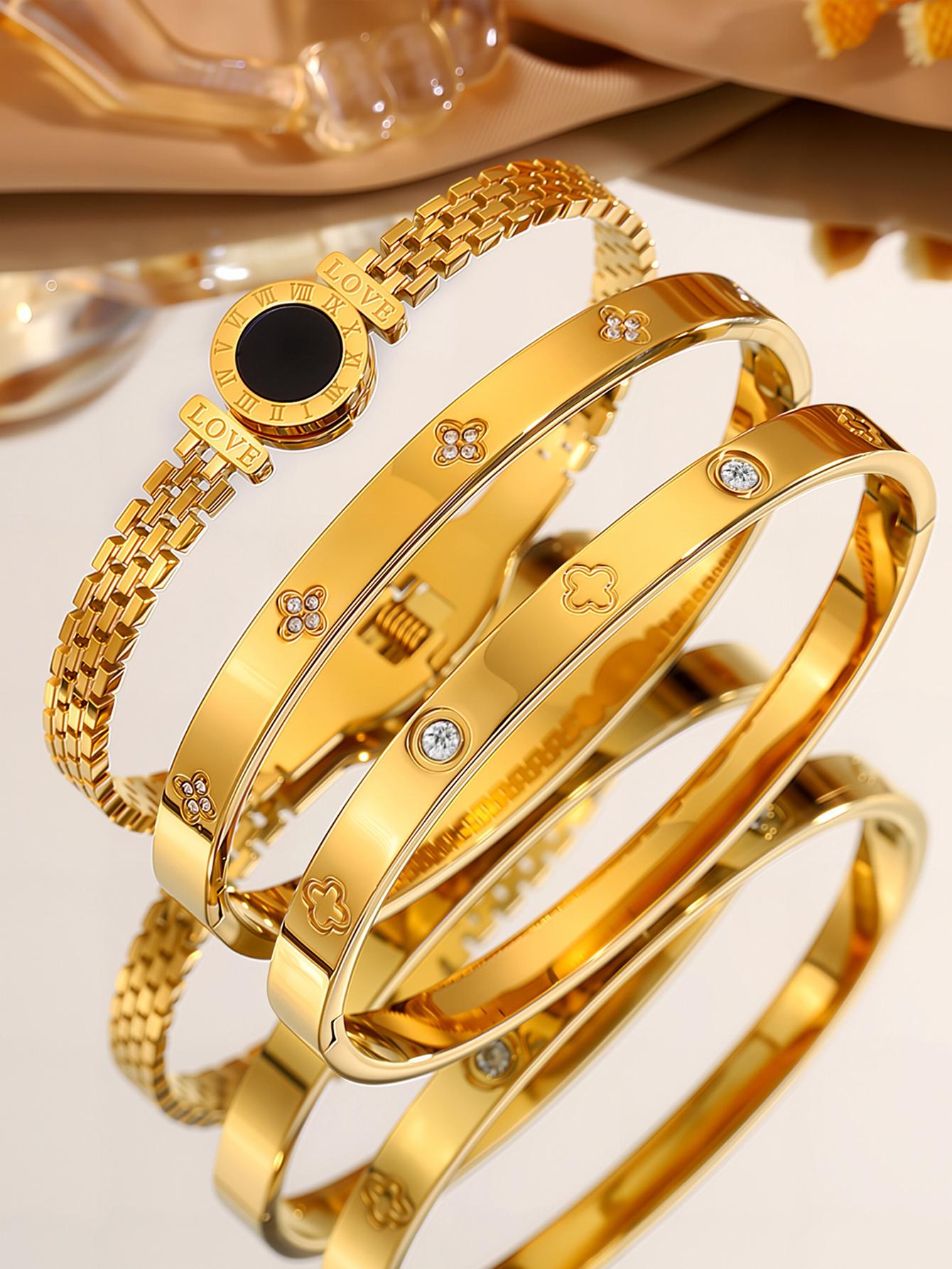 French Luxury Classic Bracelet Set, Stainless Steel Fashion Accessory, Perfect Birthday Gift & Vacation Wear, Casual Style