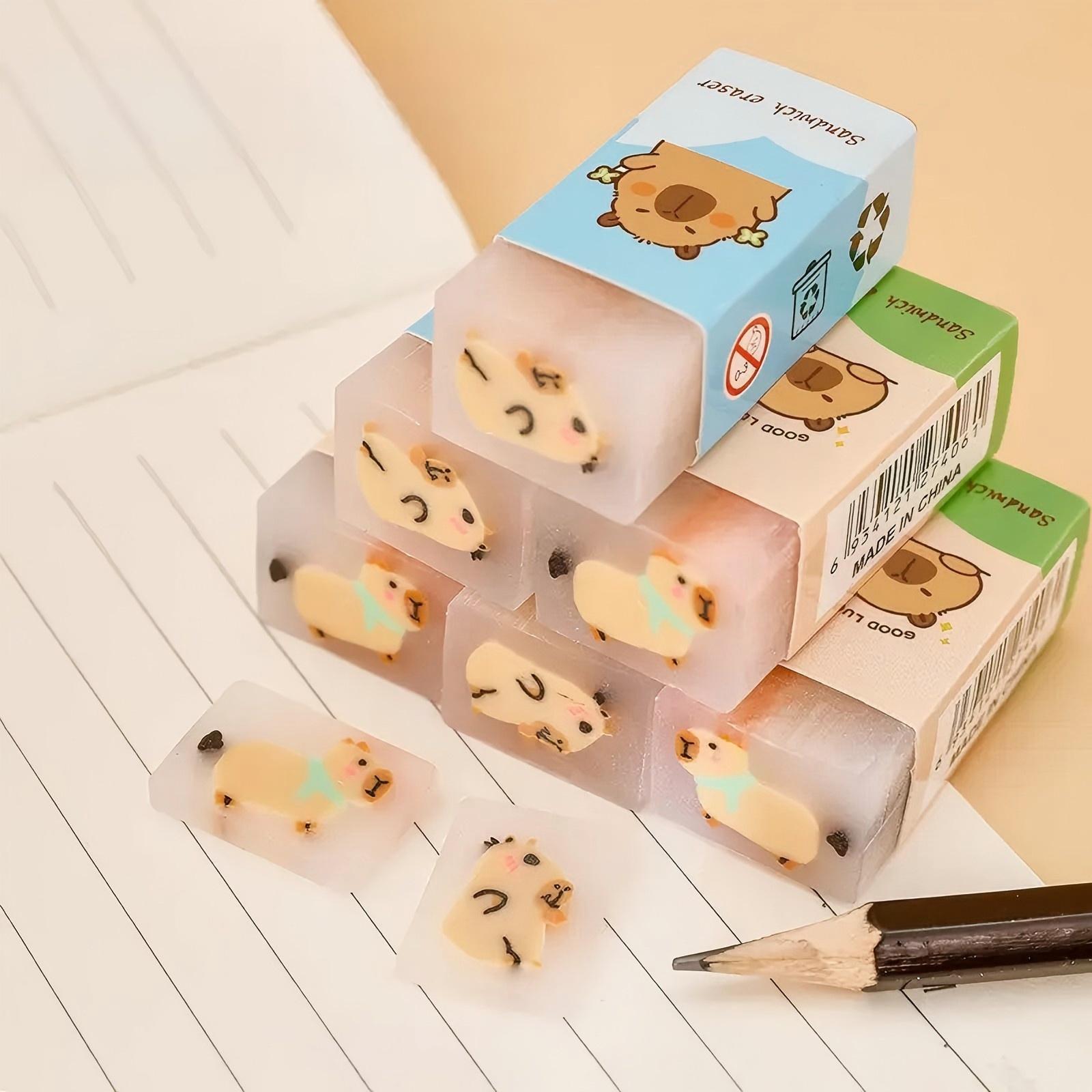 Random 12/36 pcs Cute Capybara Erasers - No-Crumb, Perfect for Office & School Supplies, Assorted Colors (Blue, Green, Yellow), School Supplies Essentials | Playful Design | Durable Erasers