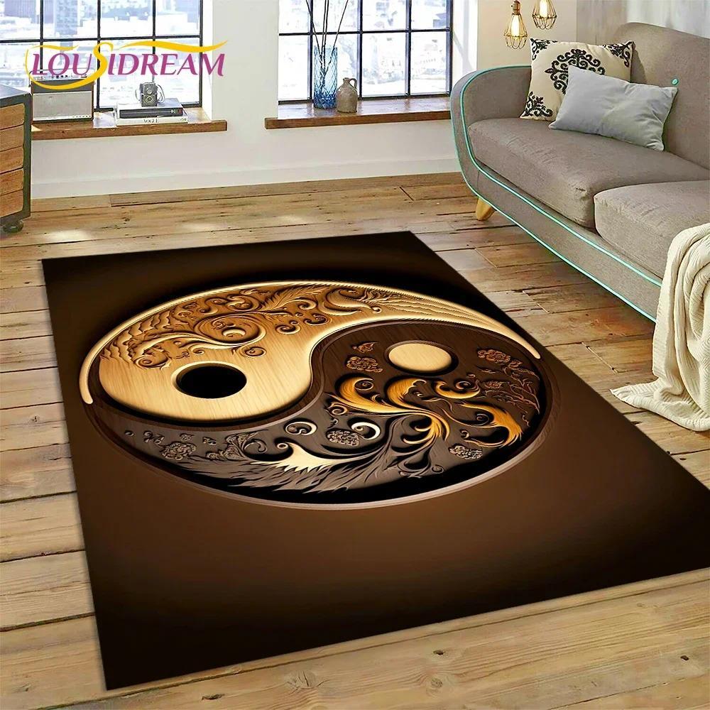 Yin Yang Bagua Flannel Area Rug - Traditional Chinese Taoism Symbol Print Soft Mat for Living Room, Non-Slip Feng Shui Home Decor #YinYangRug #BaguaMat #FengShuiHomeDecor #TaoismSymbolCarpet #NonSlipFlannelRug