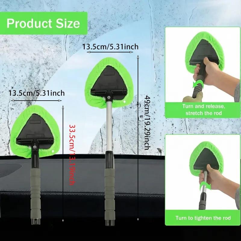 Windshield Cleaner Tool Car Interior Window Detailing Cleaning Kit with Extendable Handle and 3 Easy to Install Reusable Microfiber Pads Auto Glass Wiper Brush Kit for Car&Home
