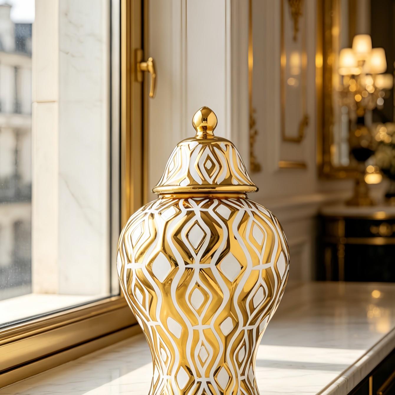 Contemporary Filigree Ceramic Vase, Large Textured Decor Jar, Luxury Modern Home Decor Ornament for Office & Entryway