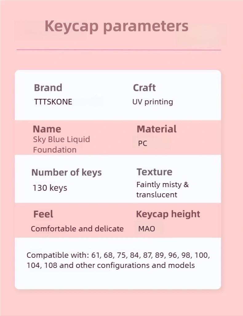 130 Keycaps Sky Blue Gradient Matte PC+pbt Rounded Hoa Keycaps, Compatible with 68/75/87/98/104/108 Mechanical Keyboards