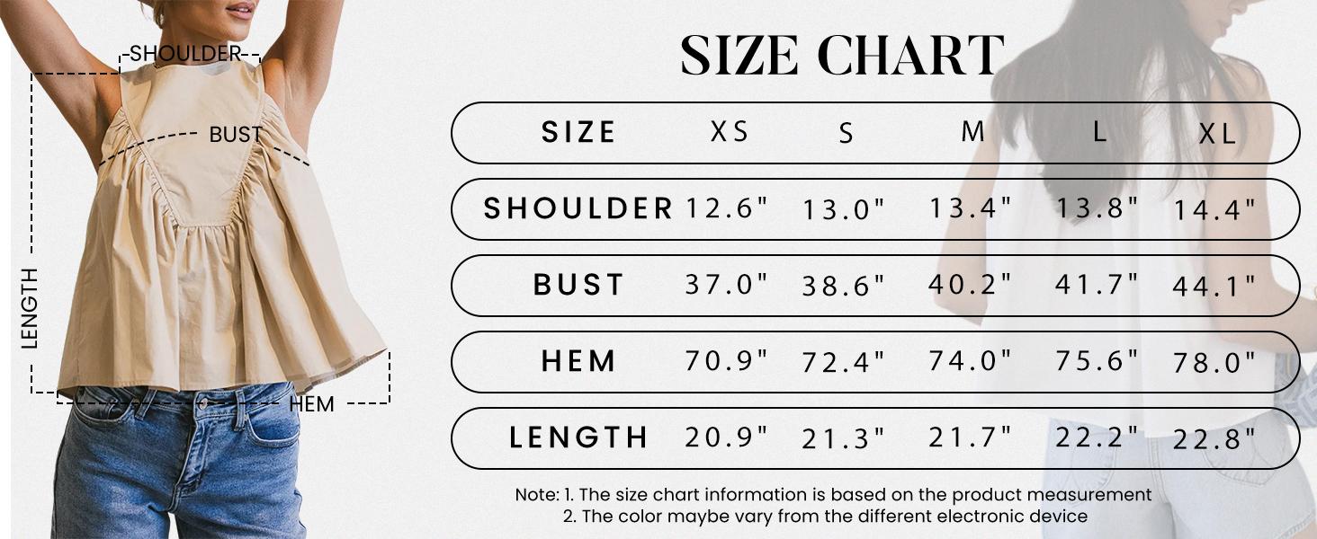 SCUSTY Womens Sleeveless Peplum Top Swing Tank Loose Fit Back Button Casual Blouse Ruffled Shirts