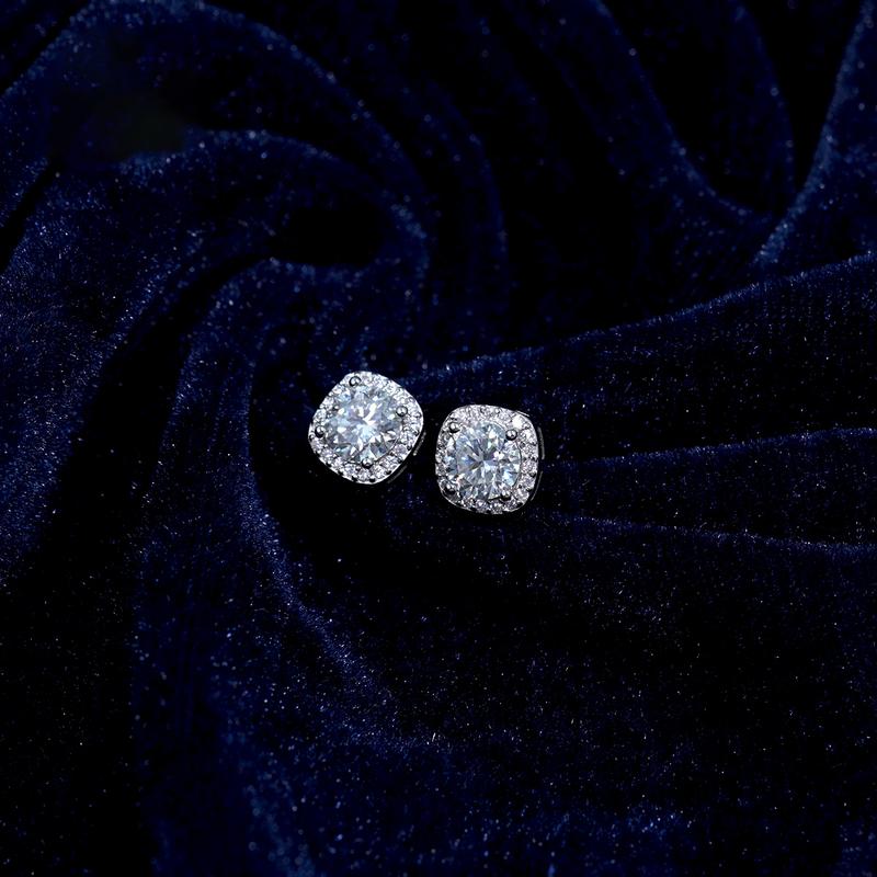 Delzzad Synthetic Moissanite Halo Square Stud Earrings Birthday Anniversary Mother's Day Gifts for Men Women