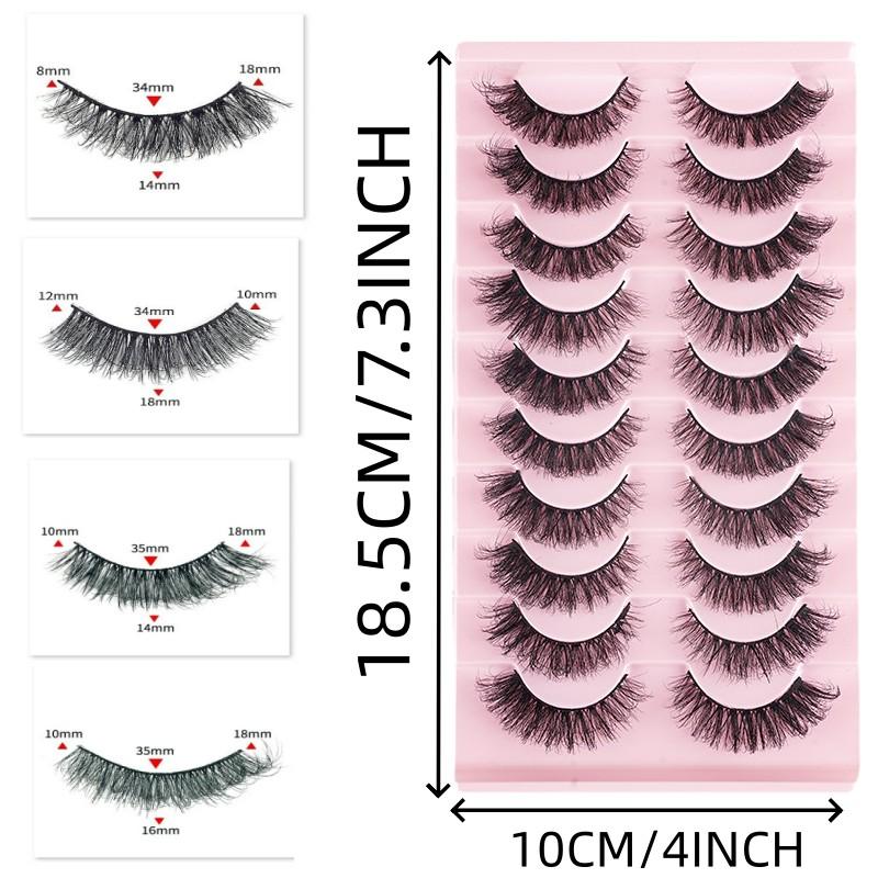 Fluffy Wispy False Eyelashes, 10 Pairs Cat-Eye Strip Lashes Natural Curly Faux Mink Eyelashes, 3D Effect Reusable Eyelash Extensions, Lightweight Volumized Eye Makeup Tool for All Season Daily Party Wedding Makeup, Beginner-Friendly False Lashes