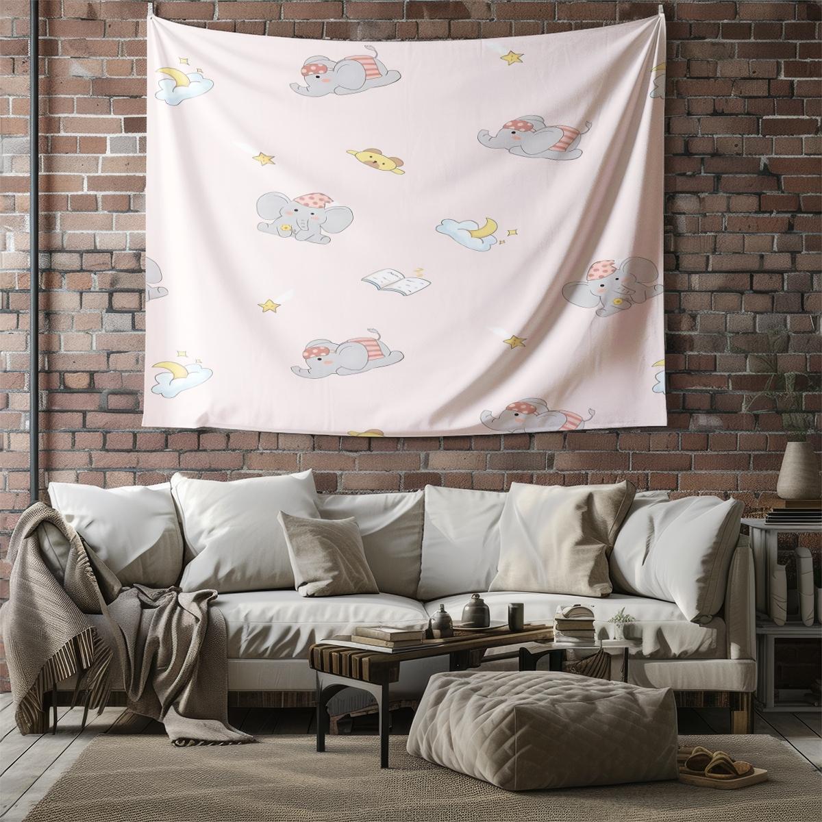 1 Fresh and Cute Cartoon Elephant Print Tapestry, Suitable for Bedroom, Living Room, and Dorm Room Wall Decor a Gift Loved by Children and Teenagers