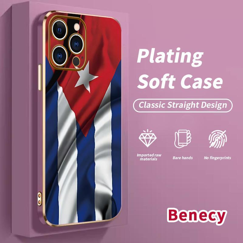 Cuba's Fluttering Flag Pattern  Electroplated TPU Phone Case for iPhone 17 15 Pro Max 16 14 Air Plus 13 12 11 Classic Straight Design Ultra Thin Soft Smartphone Cover, Handheld, Cellphone, Protection
