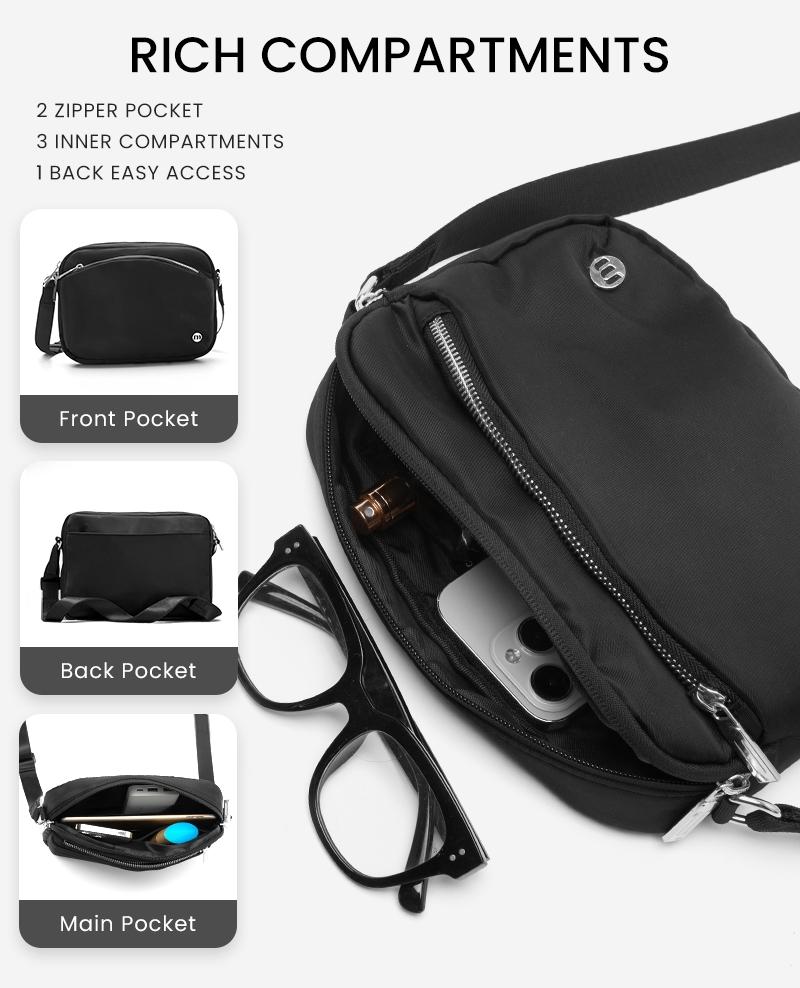 Small travel purse Women Crossbody purse Long Starp Crossbody Bag for Women- Shoulder Bag With Waterproof Nylon Handbag Multiple Pockets and Adjustable Strap 1.5L