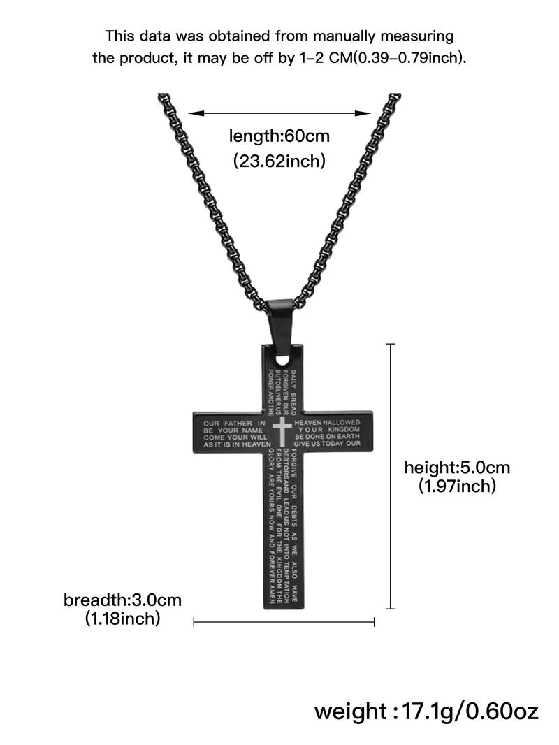 Stainless Steel Cross Pendant Necklace with Bible Verse Engraving, Unisex Jewelry with 24 Inch Chain, Perfect Gift for Any Occasion