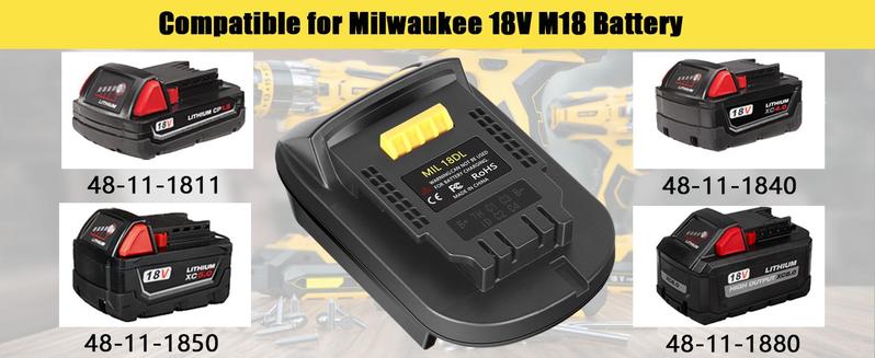 KUNLUN MIL18DL Battery Converter Adapter for Milwaukee to Dewalt Battery Adapter, Convert for Milwaukee 18V M18 Battery to Dewalt 20V Battery, Compatible for Dewalt Cordless Tools(Only Adapter) cordless tool Compatibility
