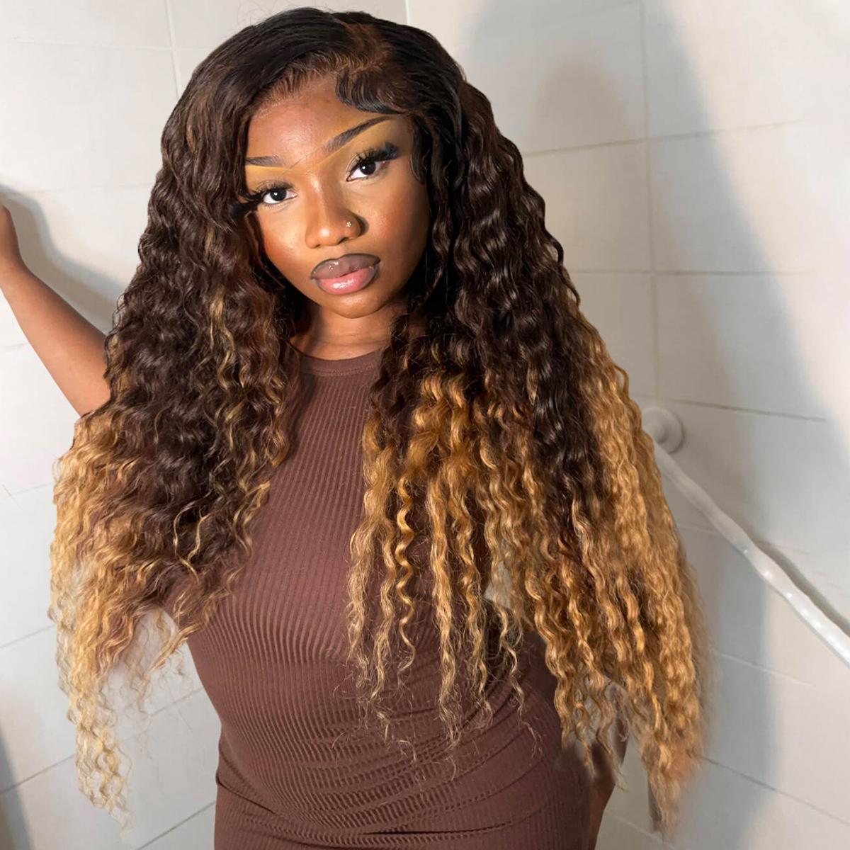 【26‘’ Burgundy Deep=$140】Tahikie 99J Burgundy Colored 200% Density Deep Wave 13x6 Full Frontal HD Lace Front Curly Wave FB30 Highlight /Natural Black Human Hair Wigs For Women TikTokShopBlackFriday