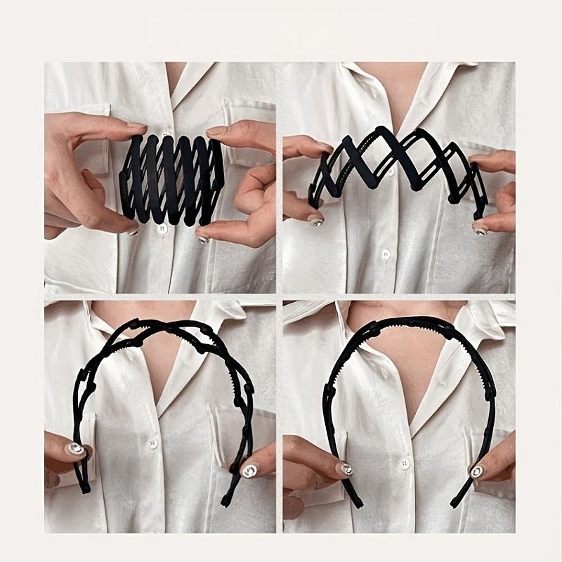 Foldable Headbands Women - Expandable Toothed Non-Slip Hairband Set in Assorted , Portable Pocket Travel Hair Additions for Face Washing, Skincare & Bangs Holding