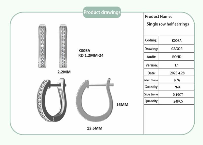 [Unisex Necklace] S925 Single Row Pair of Half Synthetic Moissanite Earrings Unisex Gift